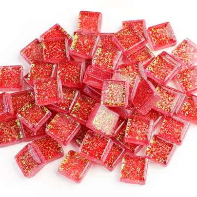 red and yellow speckled 10mm glitter tiles